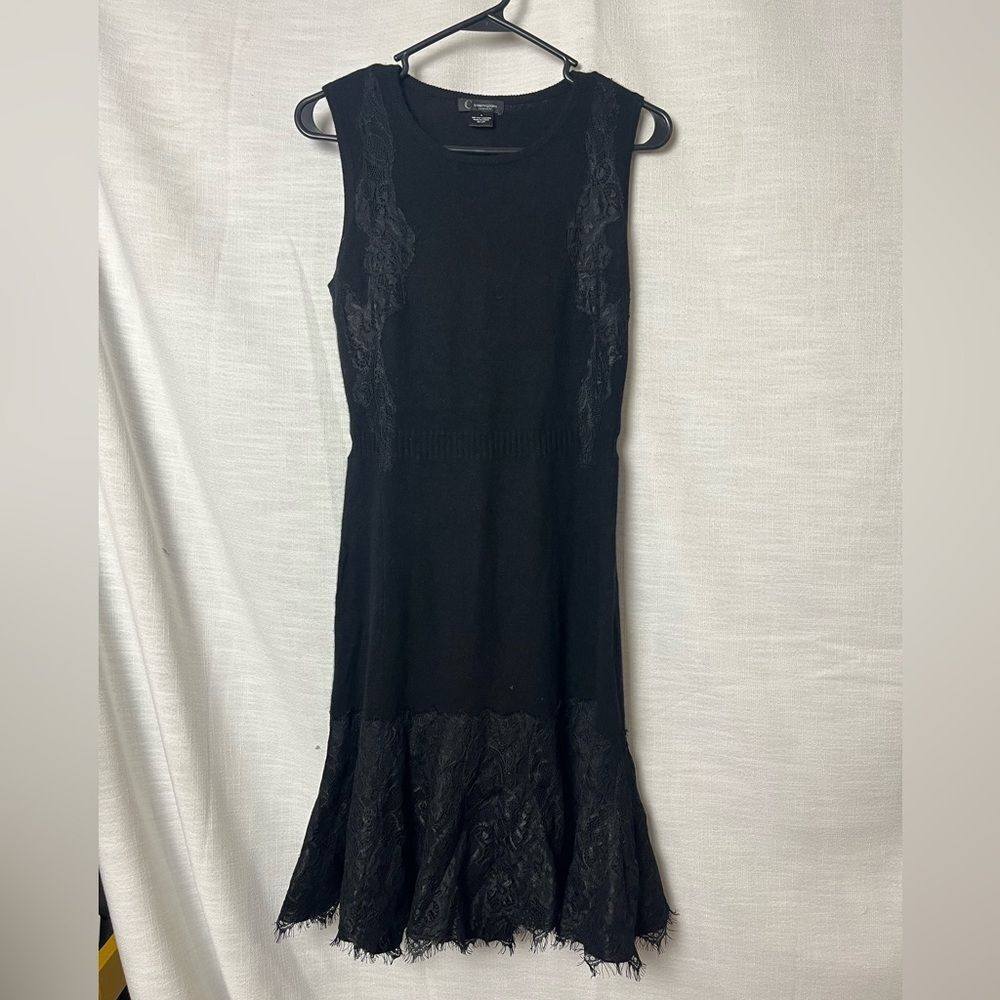 C by Bloomingdale's 100% Cashmere Black Lace Dress Whimsigoth Old Money Sz S